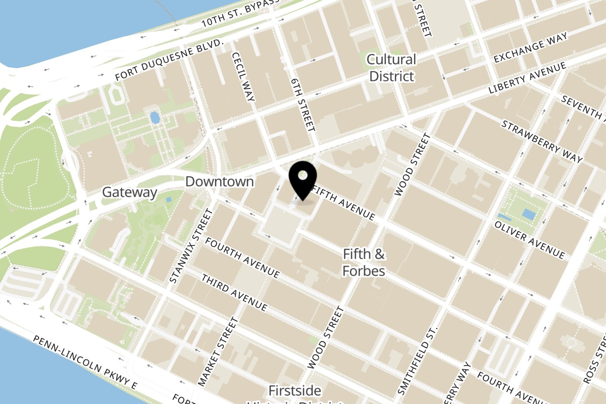 Map showing the location of No.1 Sushi Sushi on 436 Market St in Pittsburgh